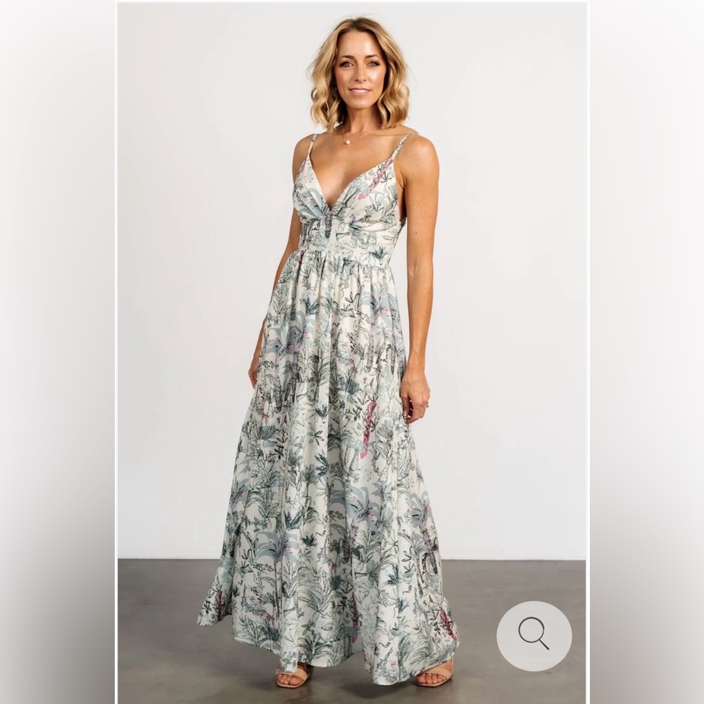Baltic Born Floral Maxi Dress in Ivory with Green and Pink Print